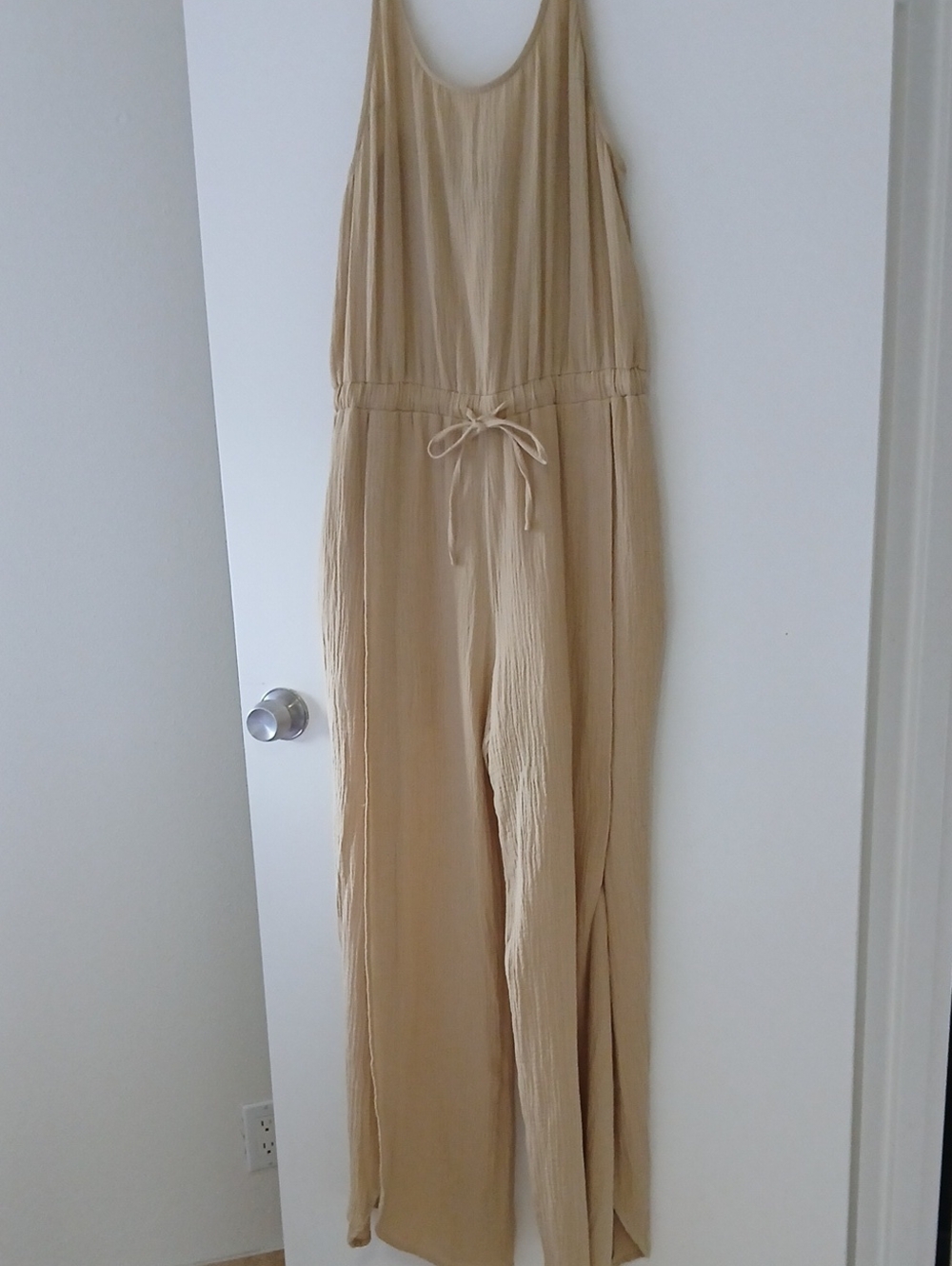 Wishlist Light Tan Sleeveless Wide-Leg Jumpsuit with Waist Tie Nwt L